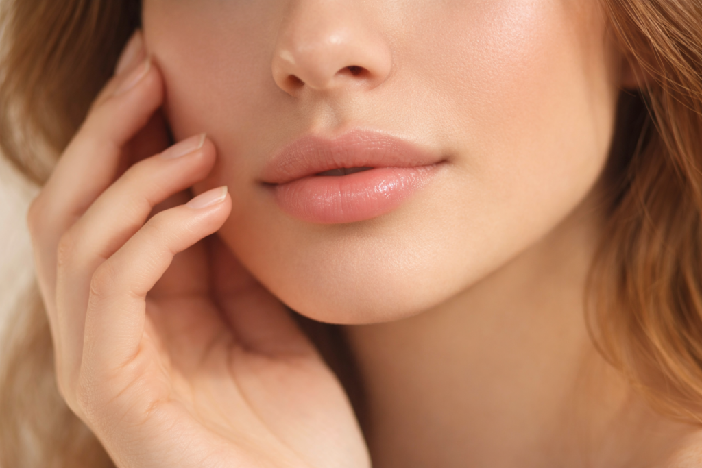 natural beauty portrait woman calm expression soft lighting close-up lips
